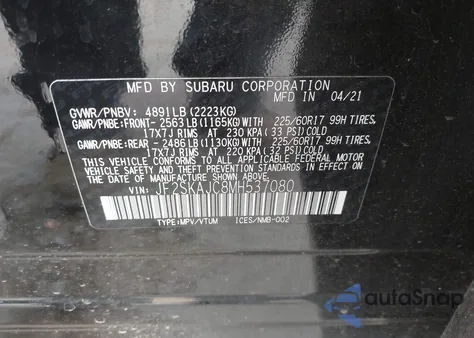 2021 Subaru Forester Premium from USA, damaged, VIN JF2SKAJC8MH537080